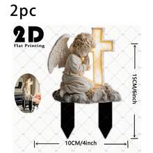 1/2 chiếc cọc trang trí sân vườn hình thiên thần bằng acrylic với thiết kế thánh giá phát sáng, phong cách Bohemian, nghệ thuật trang trí nghĩa trang, quà tặng tưởng niệm, trang trí sân vườn ngoài trời, phù hợp cho mọi mùa, không cần nguồn điện, 2D - Nhiều màu - Xem 7