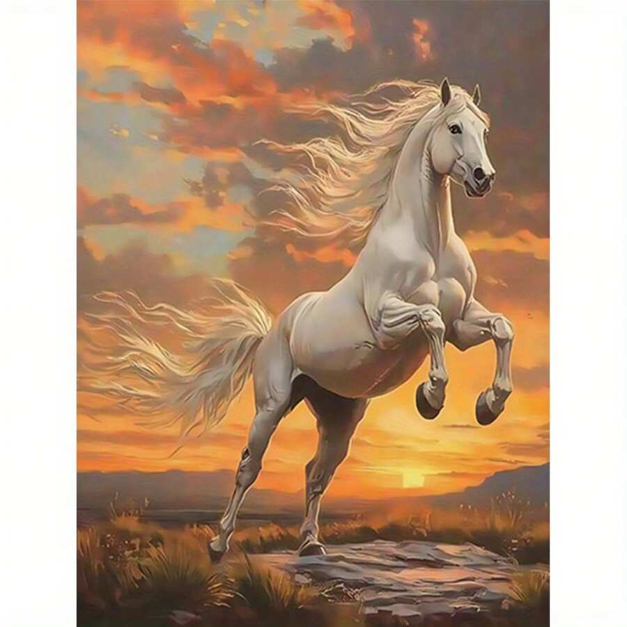 Uso artístico profesional 1 pieza de Caballo Blanco - 40.64X50.8 cm - Sin marco - Adecuado para principiantes Kit de pintura digital - Pintar por números - Set de arte hecho a mano - Pintura acrílica - Ideal para decoración de paredes del hogar y regalos - Marco no incluido - Sin marco - Ver 1