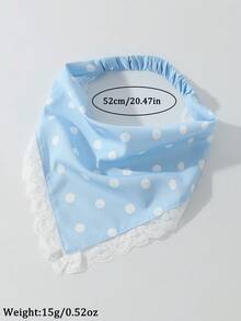 1件女士原创花卉刺绣荷叶边波点印花头巾，适合日常佩戴和度假，女士头巾夏季服装沙滩配饰发带夏季头饰，旅行，生日 - 藍色波點 - 查看 4