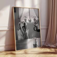 1pc Frameless Golden Retriever Yawning Morning Coffee Funny Black White Vintage Kitchen Bar Wall Art Canvas Poster Print For Living Room, Bedroom, Dorm Room Decor - Black and White - View 6