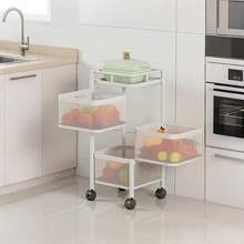 3-Tier Square Rotating Storage RackNo Assembly Required, Suitable For Office Organization. Mobile Multi-Layer Shelf With Wheels, Ideal For Book Organization And Independent Storage Baskets - 查看 4