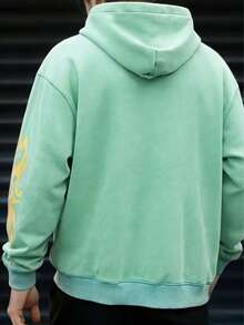 男士拉鍊連帽衛衣，適合春夏穿著，100%純棉舒適材質，寬鬆版型，輕量且超寬鬆剪裁 - 淺綠色 - 查看 4