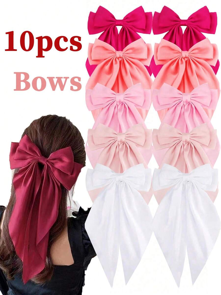 10 piezas Pinzas para el cabello con lazo, Pinzas para el cabello con lazo dulce, Accesorios para el cabello de niñas - Multicolor - Ver 1