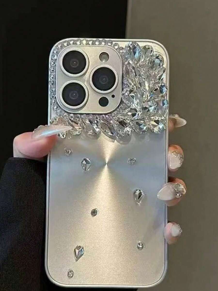 新款时尚高端CD极光图案水钻手工镶嵌钻PC全包防摔手机壳保护套,17系列 - 銀色 - 查看 1