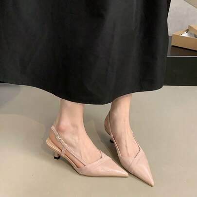 Zapatos de tacón para mujer Sandalias de tacón medio con puntera cerrada de estilo francés para mujer: nuevo modelo de verano con aire chic, ideales para combinar con faldas; zapatos de punta.