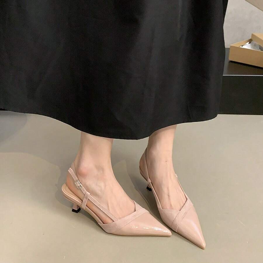 Zapatos de tacón para mujer Sandalias de tacón medio con puntera cerrada de estilo francés para mujer: nuevo modelo de verano con aire chic, ideales para combinar con faldas; zapatos de punta. - Rosa - Ver 1