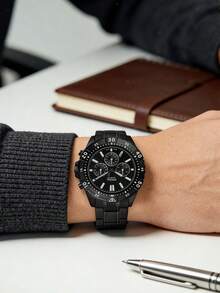 Fossil 44毫米全黑表盘不锈钢表带单向旋转表圈夜光指针石英日期显示军用风格模拟计时腕表 FS5773 Garrett - 黑色 - 查看 2