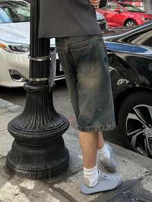Vintage Loose Denim Shorts For Teenagers - Dark Wash - View 3
