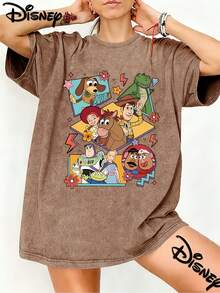 This Disney-Licensed Women's Summer Cotton T-Shirt Is A Disney 2026 Travel Souvenir. The Front Features Classic Disney Characters And Disneyland Logos, Perfect For Taking Photos At Disneyland, As A Travel Souvenir, For Everyday Casual Wear, Or For Matching Family Outfits. It Also Makes An Ideal Valentine's Day Gift For Friends And Family. Men's And Women's Clothing, New Spring Style, Comfortable And Skin-Friendly, Suitable For Outdoor Wear. - 棕色 - 查看 1
