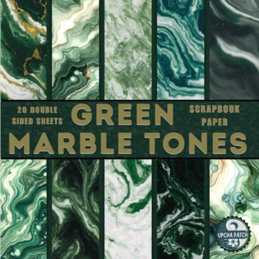 Green Marble Tones scrapbook paper 20 Double Sided Sheets: Versatile Decorative craft Papers for Wrapping Junk Journals and Mixed Media Card Making and more - Verde - Ver 1