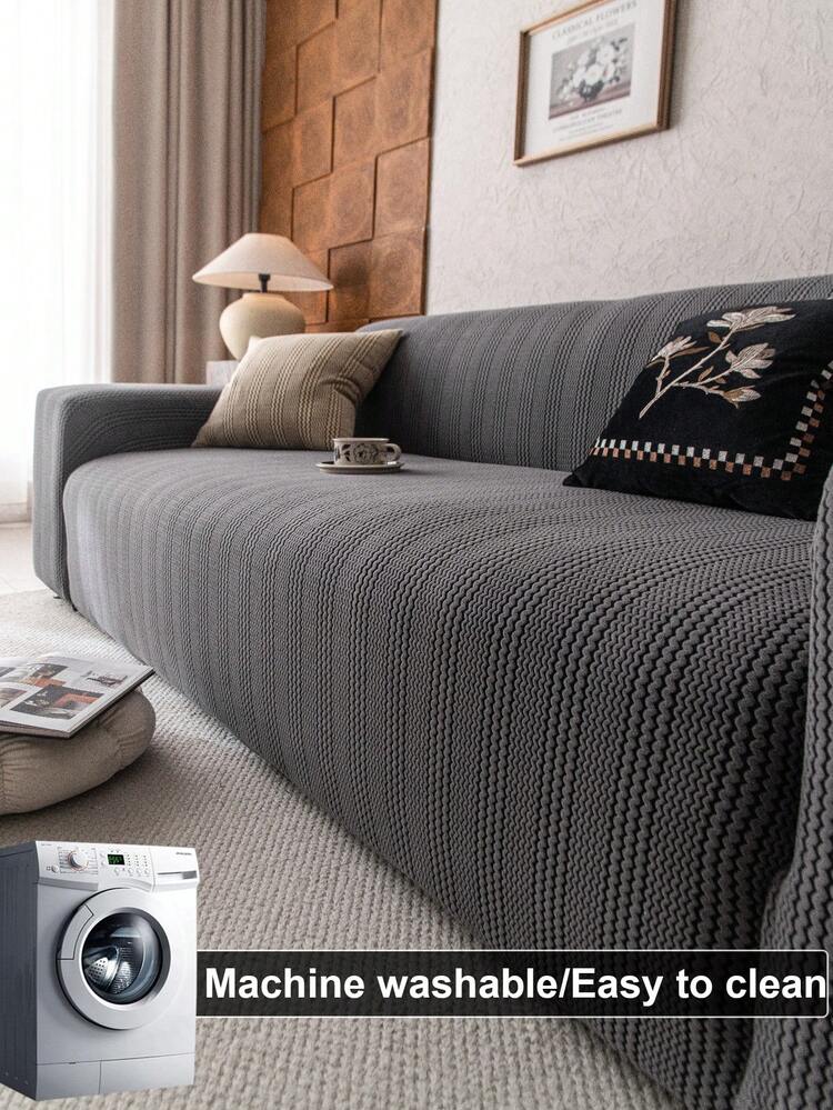 1 tấm bọc ghế sofa co giãn, mềm mại, thân thiện với thú cưng, chống trượt, bền chắc, có thể giặt máy, không phai màu, trang trí ngày lễ, tăng thêm không khí ấm cúng và bảo vệ ghế sofa, phù hợp với ghế sofa 1/2/3/4 chỗ ngồi, kèm theo miếng dán chống trượt. - Màu xám đen - Xem 7