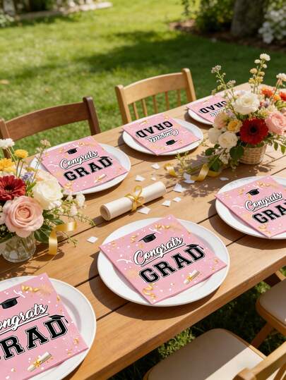 20 piezas Servilletas rosas para fiesta de graduación, adecuadas para fiesta de graduación, ceremonia de graduación, decoración, suministros para fiesta de temporada de graduación, diseño divertido, servilletas de papel, servilletas para eventos, servilletas desechables, fiesta de graduación, planificador de eventos de ceremonia de graduación
