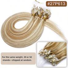 3 paquetes de extensiones de cabello humano real con micro enlaces (30 o 50 hebras enviadas al azar) 27P613# Extensiones de cabello con micro anillos invisibles rectos y gruesos para uso diario de las mujeres, como bodas, maquillaje, citas, regalos de Navidad, pelucas de fiesta, uso diario, escuelas, banquetes de cumpleaños, Halloween y otras ocasiones, y fiestas temáticas y así sucesivamente - S27/613 - Ver 2