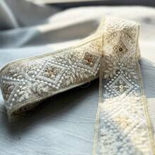 137.15cm Wide Rhombus Floral Trim, Embroidered Accessory, Sequin Mesh Fabric For Women Garment Decoration - White - View 7