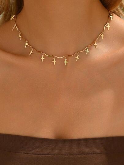 1 chiếc vòng cổ mặt dây chuyền hình chữ thập tua rua thời trang dành cho nữ, món quà đeo hàng ngày cho gia đình và bạn bè (Lưu ý: Do các lô sản xuất khác nhau, có thể có một số khác biệt về màu sắc; Ngoài ra, do ảnh hưởng của ánh sáng và góc chụp, sản phẩm thực tế có thể có sự khác biệt nhỏ về màu sắc so với hình ảnh.)