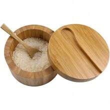 1 Pack Bamboo Seasonings Box With Spoons Salt Box With Lids Pepper Spice Cellars Storage Container - Wood Color - View 11