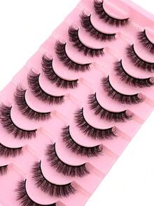 10 Pairs Of 5D Faux Mink Fur Cross-Over Thick, Natural, And Exaggerated False Eyelashes - Black - View 6