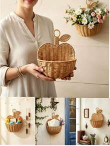 Baby Essentials,Cute Rattan Woven Storage Basket With Handle, Nursery Organizer Bin For Baby Toys, Diapers & Essentials - Multicolor - View 4