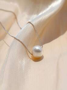 1pc 925 Sterling Silver Minimalist Pearl Shell Pendant Necklace, Delicate Jewelry Gift For Women - Shell Beads - View 5