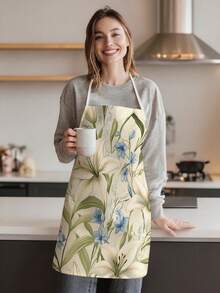 1pc, Lily Green Leaf Pattern Polyester Apron, Suitable For Cooking, Baking, And Gardening - Can Be Used As Attire For The Kitchen And Dining - Multicolor - View 9
