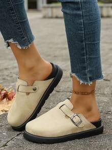 New Retro Multi-Color Birkenstocks Thick Sole Buckle Slippers, Black Sole Contrast Color, Suitable For Home, All Seasons - Beige - View 4
