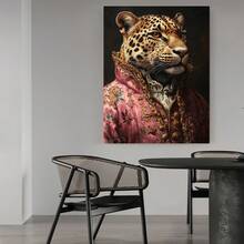 Enmarcado 1 pieza, con marco,  [2D Plano] Retrato de Animal Humorístico Leopardo en Túnica Rosa, Decoración Salvaje Caprichosa, Arte Único para Espacios Modernos y Divertidos, 2D Plano - Enmarcado - Ver 5