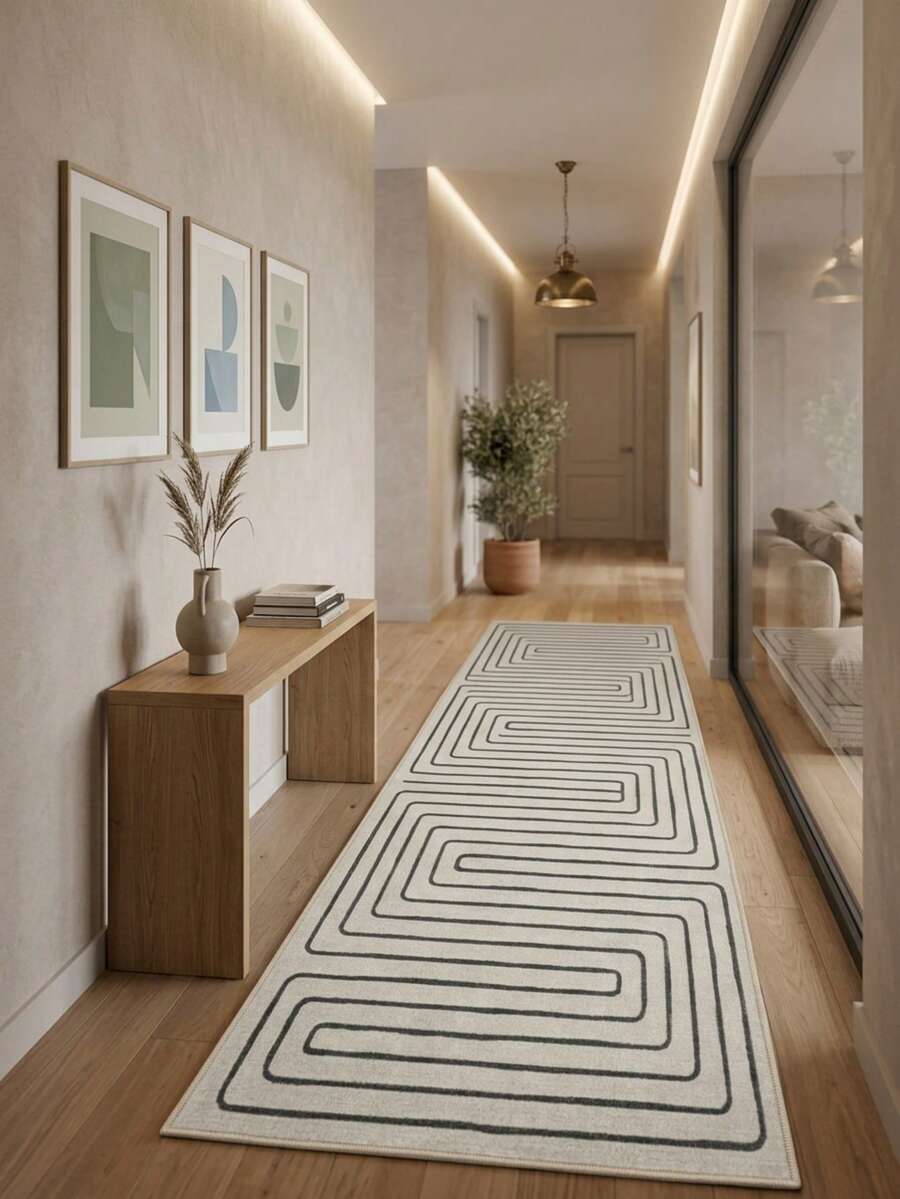 1 pieza Estilo Minimalista Moderno INS - Diseño de Patrón Geométrico de Línea Abstracta - Alfombra de Pasillo, Baño, Cocina, Entrada, Pasillo, Lado de la Cama, Sala de Estar, Dormitorio, Etc.) + Alfombra Suave Lavable para Todas las Estaciones, Decoración del Hogar - Multicolor - Ver 1