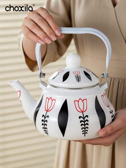 choxila 1pc Multi-Color Tulip Enamel Teapot, Multifunctional Teapot/Coffee Pot/Water Pot Suitable For Home Use, Can Be Directly Heated On Induction Cooktop Or Gas Stove, Decorative Teapot Suitable For Dining Table Setting, Holiday Gift Teapot