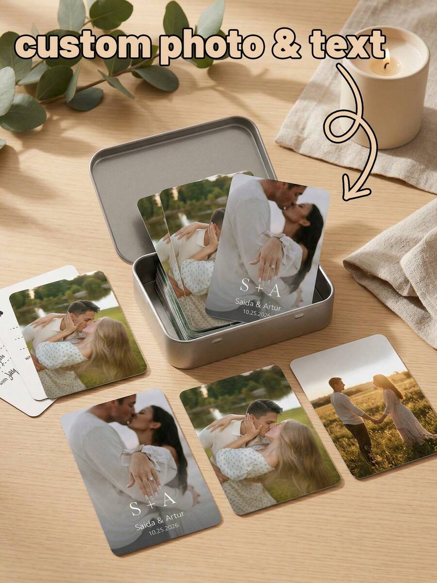 Personalized Photo Playing Cards With Custom Names And Initials, Wedding Poker Deck, Custom Couple Picture Cards, Wedding Reception Guest Message Cards, Anniversary Keepsake, Romantic Gift For Newlyweds, Couples, Wedding Guests And Friends. - Multicolor - View 1