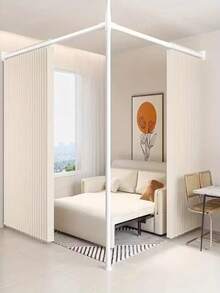 1pc Multifunctional Foldable Door Curtain With Plastic Hooks, No-Drill Installation, Room Divider For Home Use, Suitable For Bedroom, Living Room, Kitchen, Bathroom, Air Conditioner Wind Block, Heat Insulation, Soundproofing, Privacy Protection, Fabric Folding Design, Sliding Style, Easy Installation Without Wall Damage, Smooth Folding Design Space-Saving, Modern - B - View 2