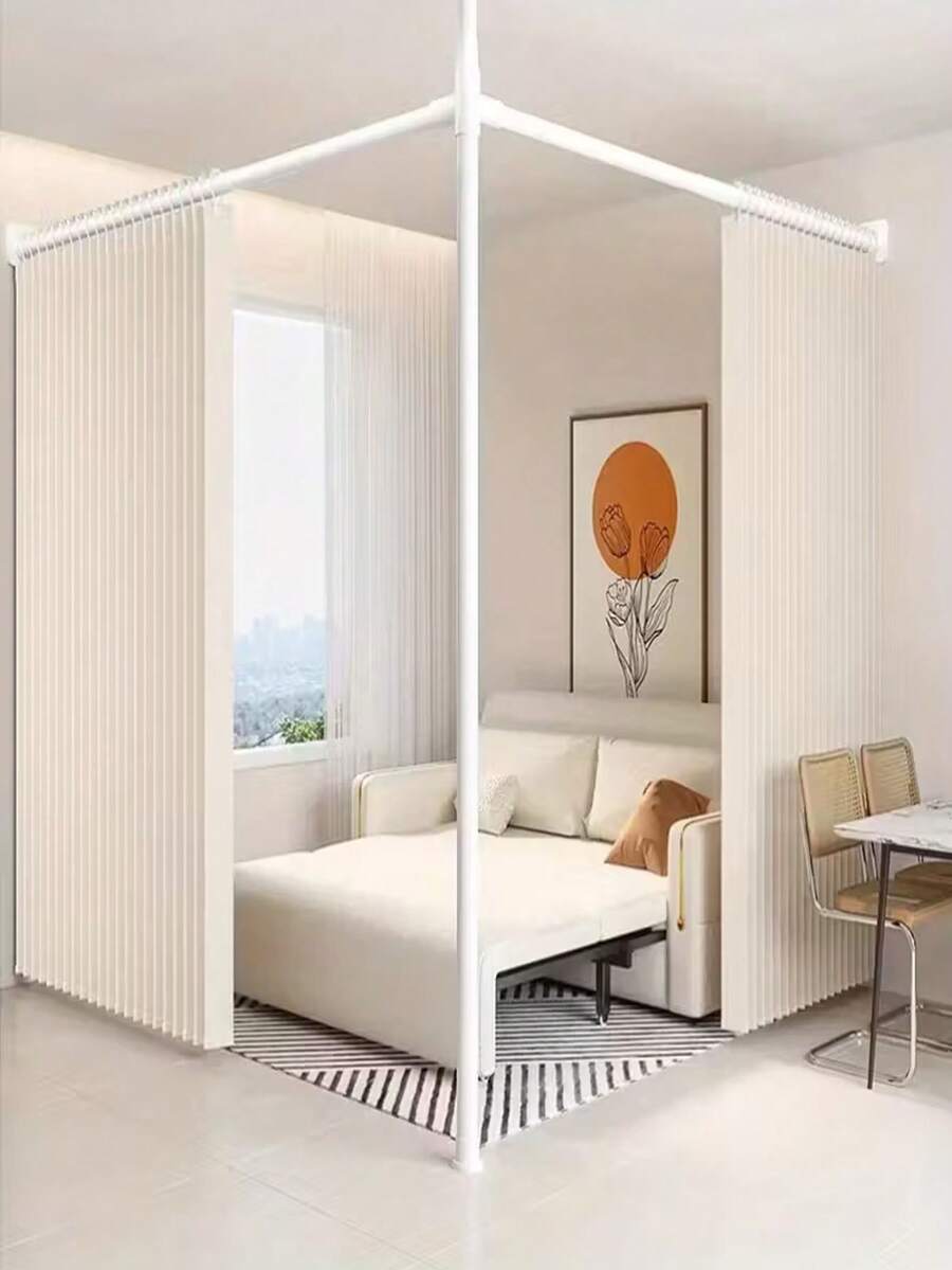 1pc Multifunctional Foldable Door Curtain With Plastic Hooks, No-Drill Installation, Room Divider For Home Use, Suitable For Bedroom, Living Room, Kitchen, Bathroom, Air Conditioner Wind Block, Heat Insulation, Soundproofing, Privacy Protection, Fabric Folding Design, Sliding Style, Easy Installation Without Wall Damage, Smooth Folding Design Space-Saving, Modern