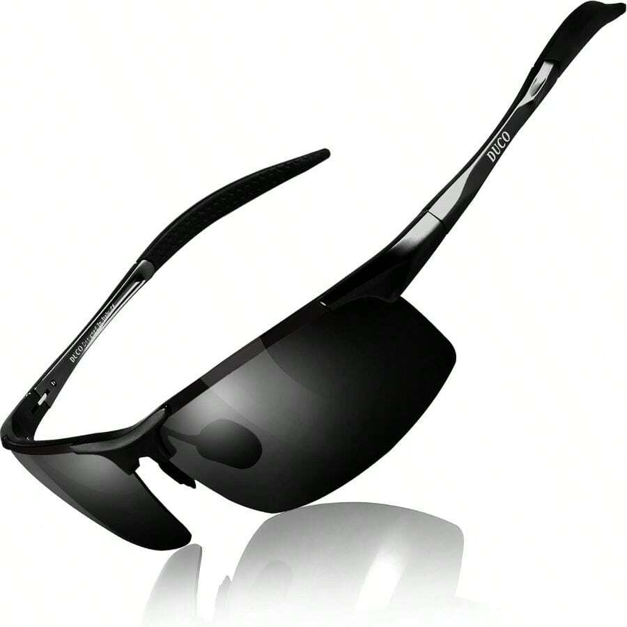 DUCO Mens Sports Polarized Sunglasses UV Protection Sunglasses For Men 8177s - 黑色鏡框灰色鏡片 - 查看 1