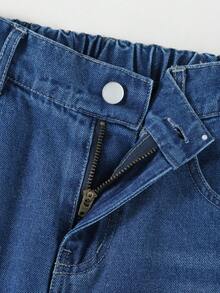 1pc Girls Casual Loose Straight Leg Distressed Vintage Denim Jeans, Suitable For Summer - Medium Wash - View 6