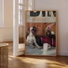 1 peça de arte de parede vintage Pup & Perk, foto monocromática de um cão de café com a frase "Stay Pawsitive" e textura de gelatina prateada. Papel texturizado para galeria, ideal para decoração de cantinho de café, cozinha de casa de praia, formatura ou qualquer outra ocasião. Presente perfeito para ela e decoração de festa de barista. - Multicolorido - Ver 6