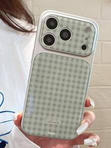 1個春季綠色&粉色格紋電鍍邊框可愛夏季手機殼，適用於 iPhone 17 16 15 14 Pro Max 柔軟矽膠背蓋 - 綠色 - 查看 2