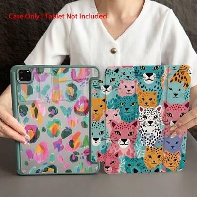 1pc Tri-Fold Stand Colorful Leopard Print Protective Case With Pencil Slot, Compatible With IPad 10.9/10.2/Air 5/Pro11/10/9.7/Air 2/(7th)/(8th)/Air 4/5/Pro 11/10th 10.9" 2022/Air 13(M3 2025)/Air 11(M3 2025)/Air 11(M3 2025)/11(A16 2027), Auto Sleep/Wake Function, Fashionable Tablet Accessory