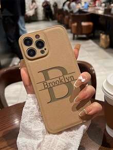 Ốp điện thoại họa tiết vải thiều tùy chỉnh cho iPhone 17/16/15/14/13/12/11 Pro Max, cá nhân hóa với chữ cái đầu tên, khắc laser chữ lớn sang trọng, ốp bảo vệ mềm mại bằng da giả, tự khắc, quà tặng Lễ Tạ ơn, Ngày của Cha, Ngày của Mẹ. - Màu xanh bụi bặm - Xem 9