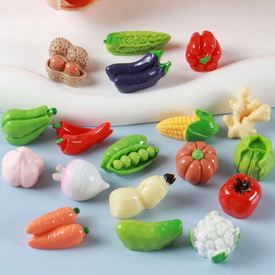 50个/30个/20个/10个/5个迷你蔬菜,逼真仿真微型蔬菜,适用于娃娃屋装饰、微景观DIY配件、微型超市蔬菜装饰、玩具套装食物道具、微场景摄影道具 - 隨機 - 查看 1