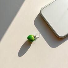 1pc Green Apple Artificial Fruit Phone Dust Plug Pendant Charm Accessory Decoration Protector Compatible With Iphone Type-C Port - Green - View 11