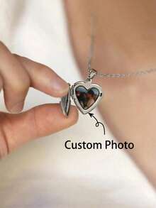 Customized Sparkling Rhinestone Cubic Zirconia Round Pendant Necklace, Personalized Commemorative Photo Couple Photo Pendant Necklace, Gift For Her - Multicolor - View 3