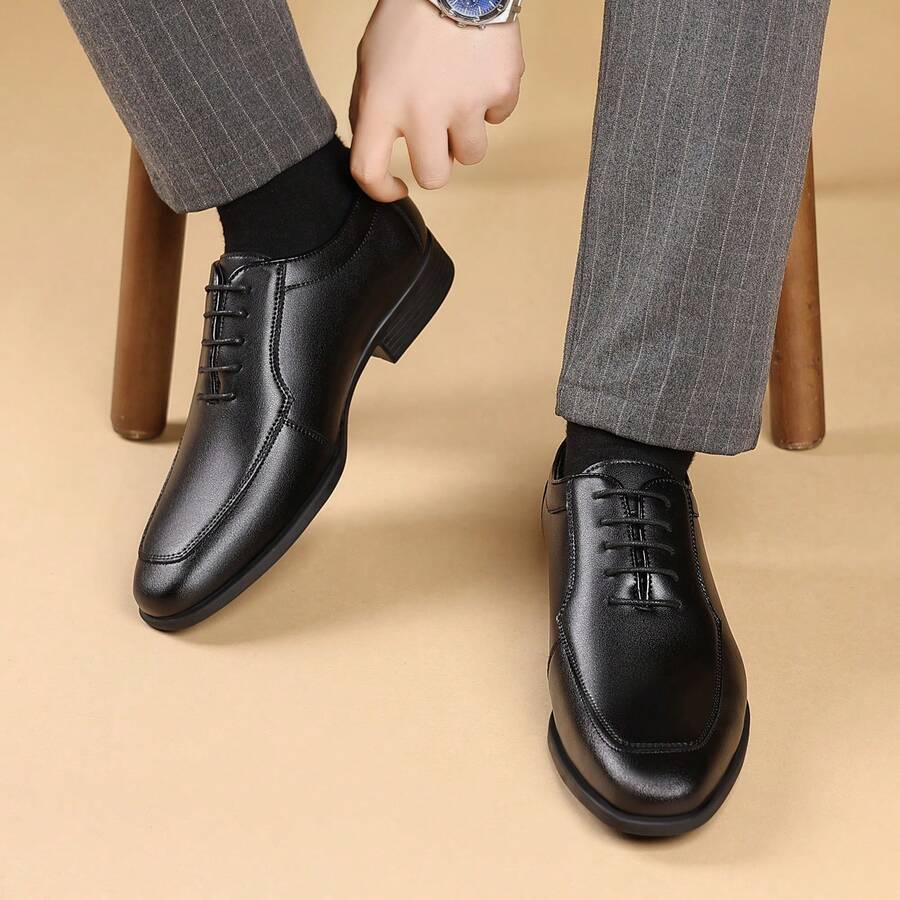 Mioeert Zapatos de vestir para hombres con puntera alada, zapatos Oxford formales de negocios, zapatos de vestir Derby retro para hombres - Negro - Ver 1