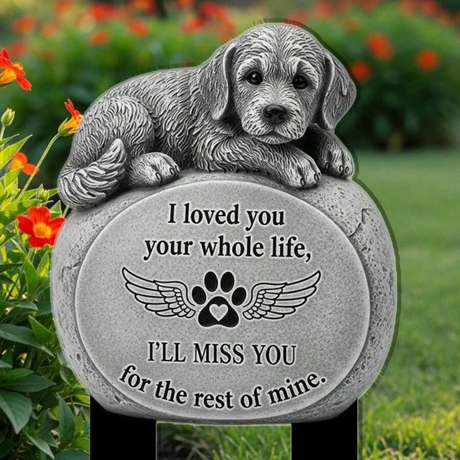 1pc 2D Acrylic Flat Ground Stake With Flower Sharp Base, Designed As Dog Theme Memorial Stone. Suitable To Enhance Outdoor Spaces Like Lawn And Garden, Making It A Perfect Gift Or Decor, Outdoor Garden Decor, Yard Decor, Garden Decoration, Outdoor Garden Decoration, Outdoor Yard Decoration, Outdoor Decor - Multiple Styles - View 1