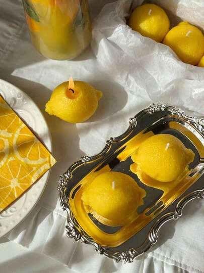 1支柠檬造型香氛蜡烛，手工大豆蜡柑橘香氛蜡烛，清新夏日香气，持久留香，时尚家居装饰，营造浪漫晚餐氛围，家居及房间装饰，摄影道具，派对装饰，婚礼回礼，节日餐桌装饰，生日及情人节礼物（女士），卧室浴室美学装饰