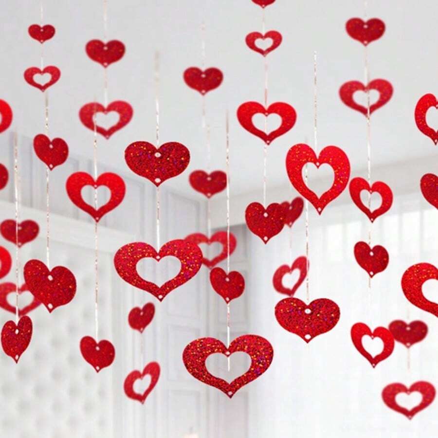 50PCS Inimă Paiete Ploaie Tinsel Decorațiuni Agățate Pentru Decor De Balon De Nuntă, Consumabile De Petrecere De Ziua Îndrăgostiților, Ornamente Pandantiv Inimă Aniversare Logodnă