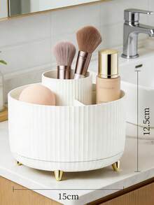 Caja de almacenamiento de cosméticos giratoria 360°, soporte de lujo para brochas de maquillaje con compartimentos, organizador de tocador de escritorio - Tubo de maquillaje - Ver 6