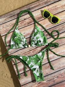 2026 Ensemble de bikini à imprimé floral décontracté avec dos nu et nœud, pour les vacances à la plage, printemps/été - Multicolore - Voir 3