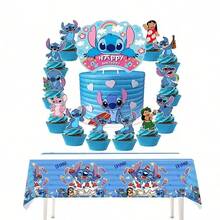 Disney 史迪奇主题派对装饰套装，包括生日横幅、蛋糕装饰、星际宝贝主题生日场景装饰用品 - 彩色 - 查看 8