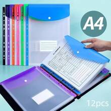12 pezzi Cartelle espandibili - Formato A4 con 11 fori, buste in plastica con bottoni a scatto e etichette scrivibili, scomparti espandibili da 2 pollici - Adatte per raccoglitori scolastici, ufficio domestico, documenti da viaggio, registri presenze - Borse portadocumenti con più fori - Borse di grande capacità - Organizer portatili per documenti - Forniture per studenti - Articoli essenziali per il viaggio di lavoro - Set - Visualizzare 6