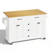 Multifunctional Kitchen Trolley With Foldable Worktop, Extendable Up To 120*65 Cm, With 5 Drawers, Cabinets, Spice Rack And Towel Rack, With Wheels – Kitchen Island For Kitchen, Dining Room And Living Room. - 白色 - 查看 5