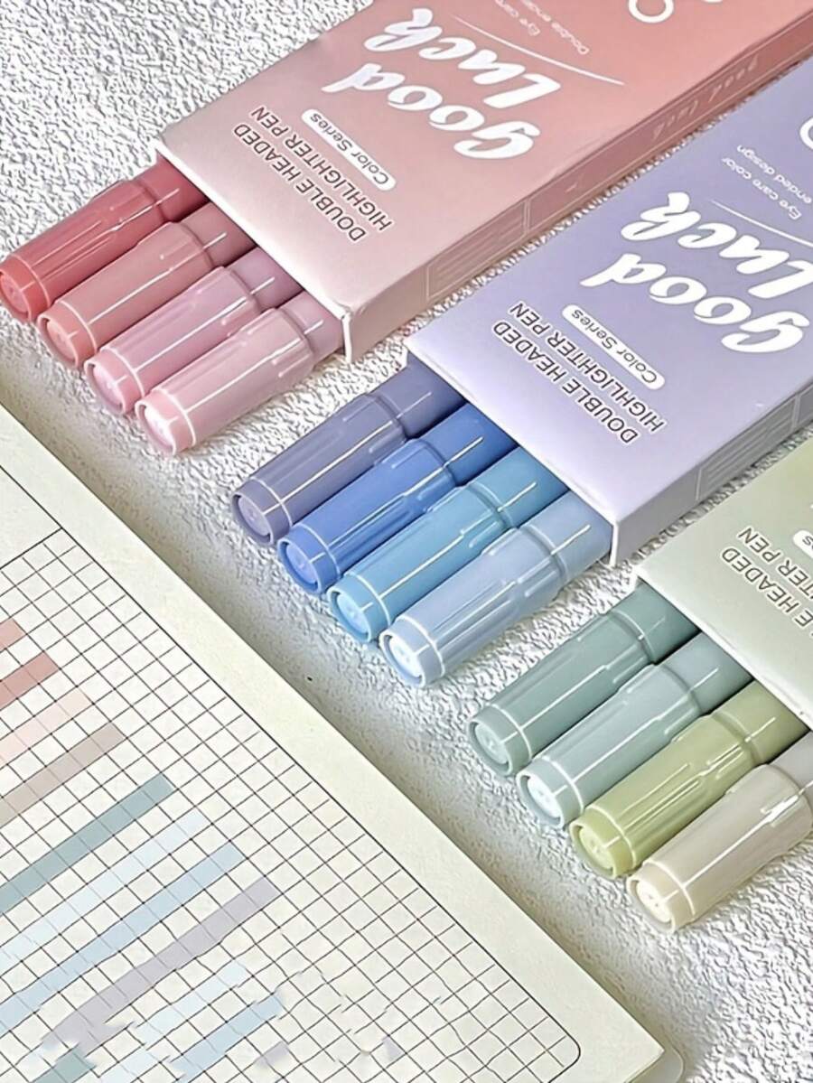 4 PIEZAS Bolígrafos resaltadores de doble punta a base de agua en sets de 4, 8 y 12 colores, con tinta de alta calidad apta para arte, manualidades y tarjetas de felicitación - Perfecto para que los estudiantes resalten puntos clave en clase. Un regalo ideal para Pascua y el regreso a clases.